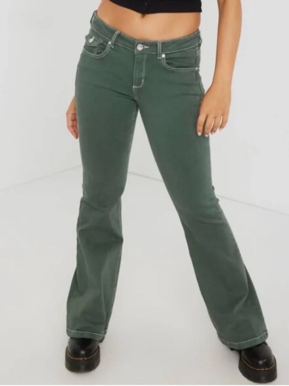 Garage Denim Olive/Sage Green Low Rise Flare Jeans Size 00